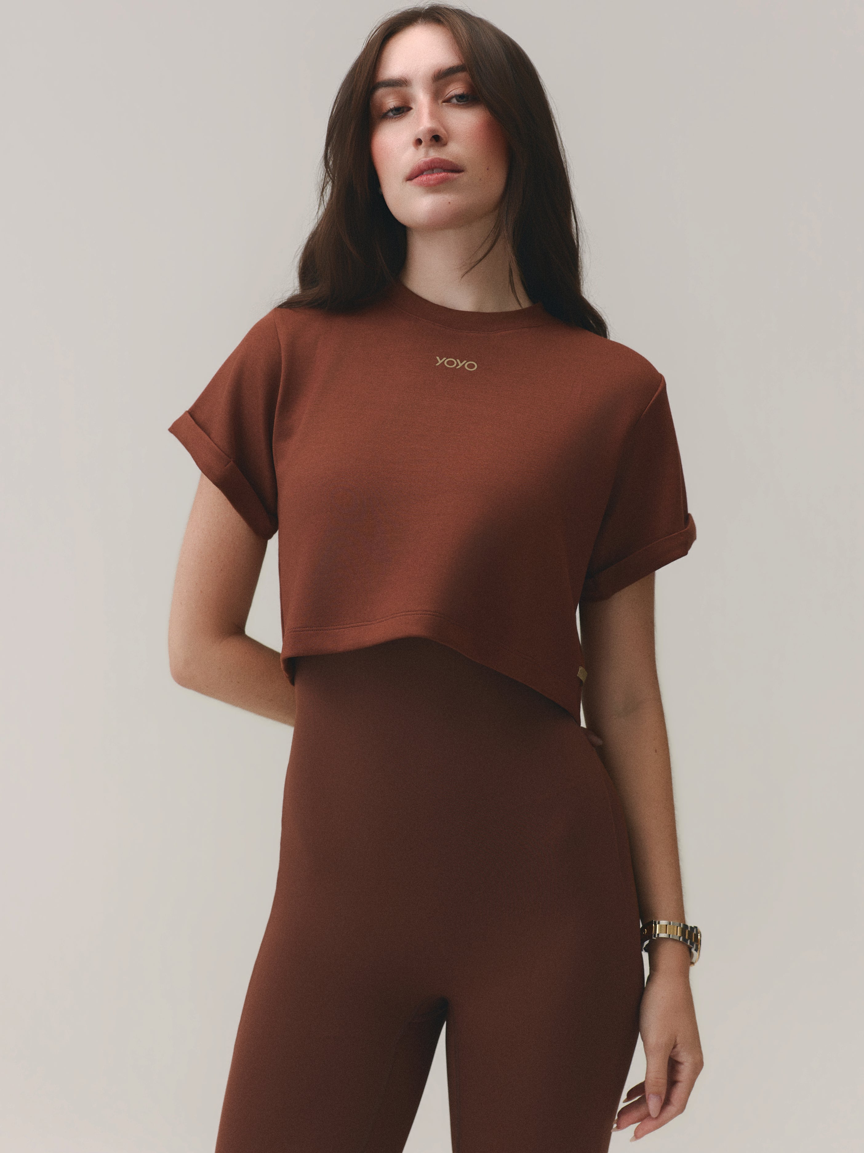 CROPPED T-SHIRT MOON COTTON™ VELVET TRUFFLE