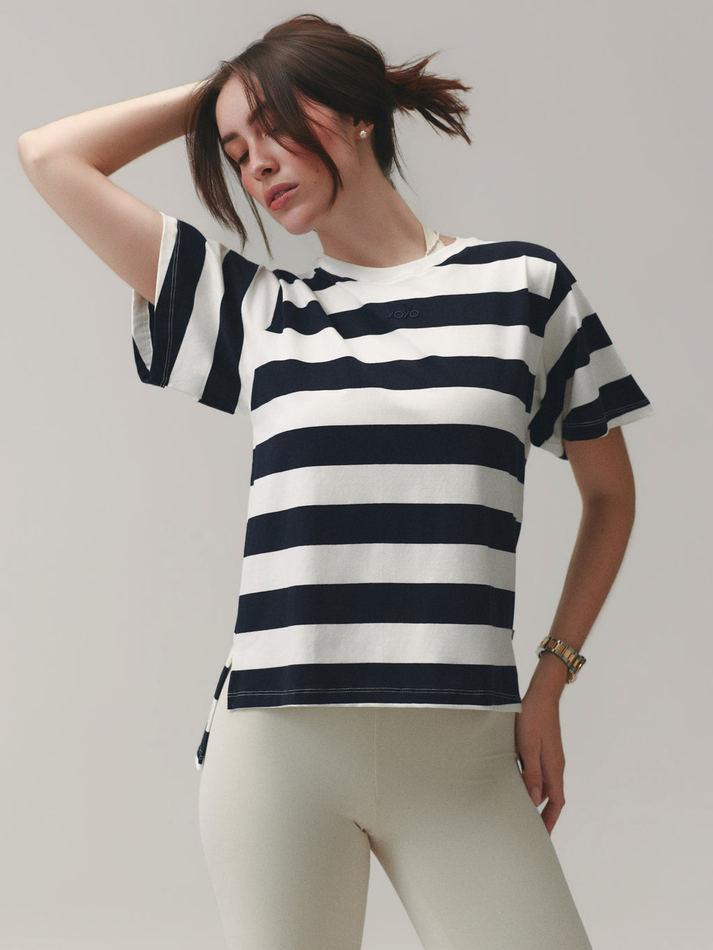 THE ESSENTIAL TEE CLOUD COTTON™ BOLD STRIPES WARM SUGAR/ OUT OF THE BLUE