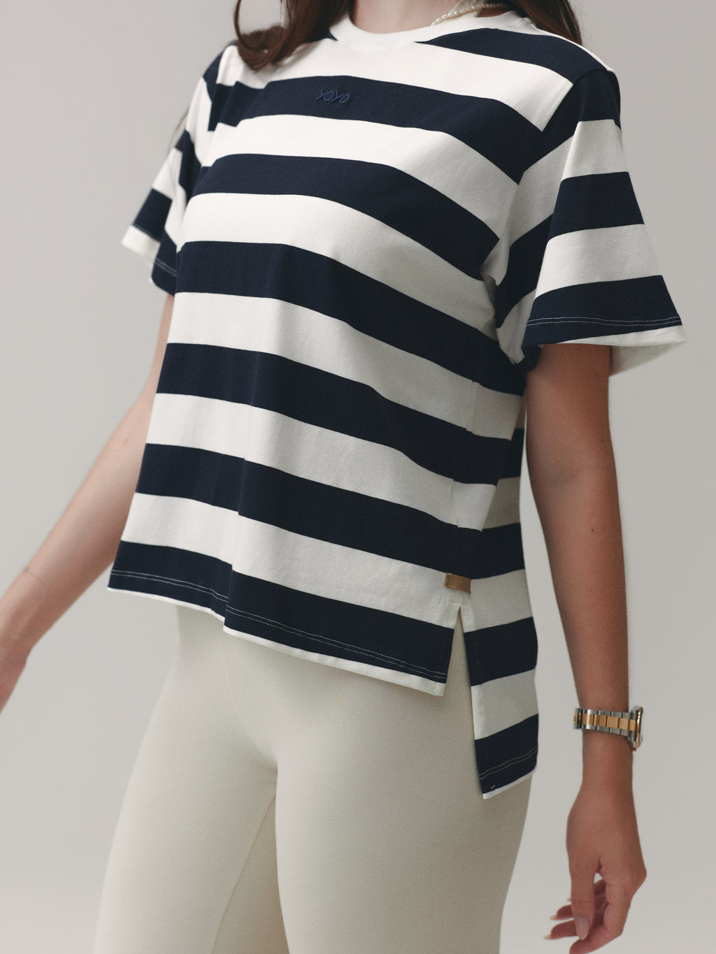 THE ESSENTIAL TEE CLOUD COTTON™ BOLD STRIPES WARM SUGAR/ OUT OF THE BLUE
