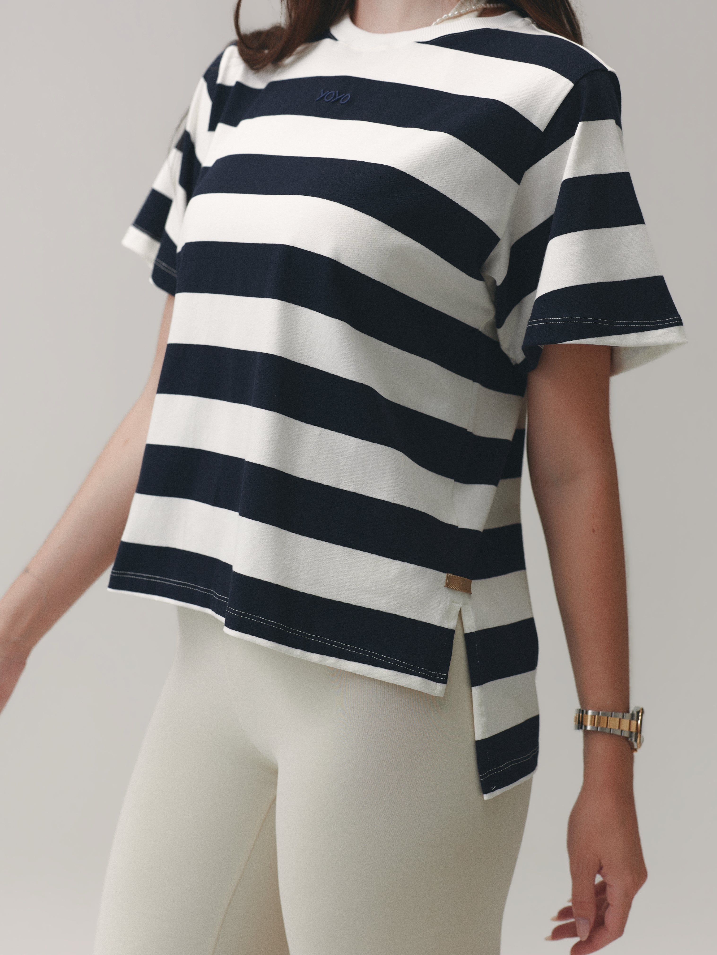 THE ESSENTIAL TEE CLOUD COTTON™ BOLD STRIPES WARM SUGAR/ OUT OF THE BLUE