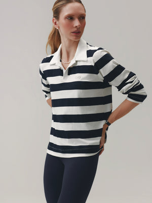 LONG SLEEVE POLO CLOUD COTTON™ WARM SUGAR/ OUT OF THE BLUE