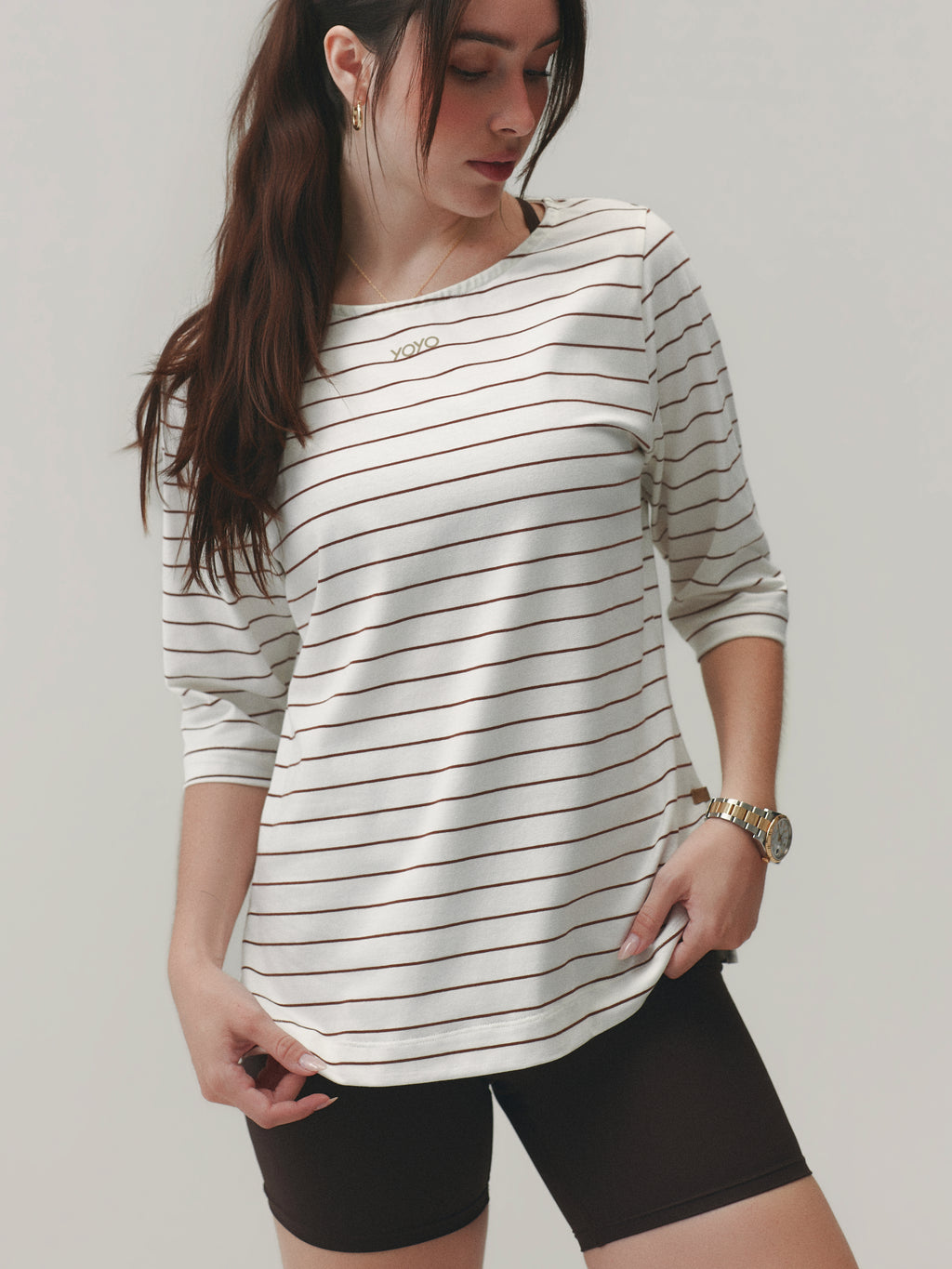 LONG SLEEVE TEE CLOUD COTTON™ WARM SUGAR/ VELVET TRUFFLE
