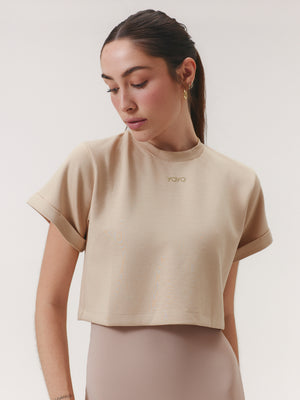 CROPPED T-SHIRT MOON COTTON™ SOFT MOCHA